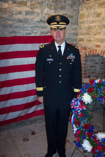 U.S. Army Brigadier General Richardson, Fort Snelling, Minnesota.

This picture was taken inside the tomb. At the General's side is the wreath from President Bush.